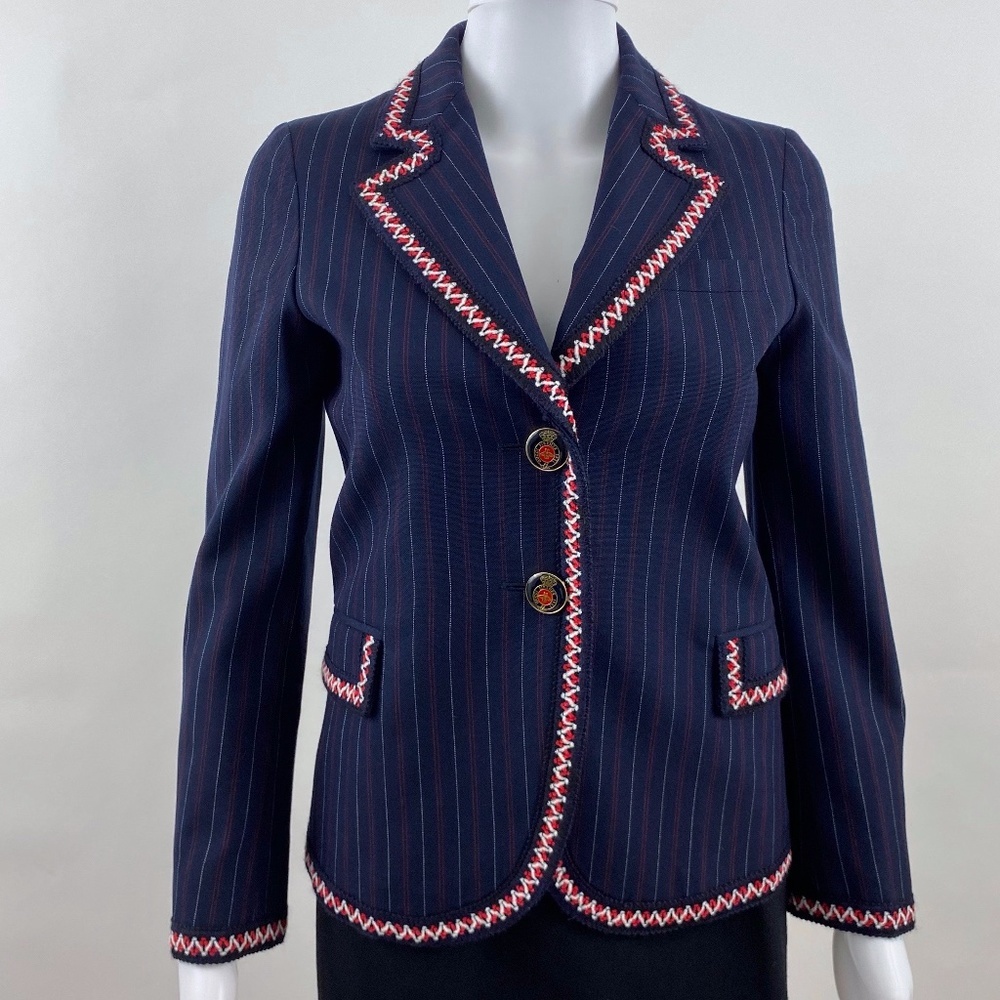 Gucci Navy Blue stripe Contrast Trim Detail Blazer Size 36